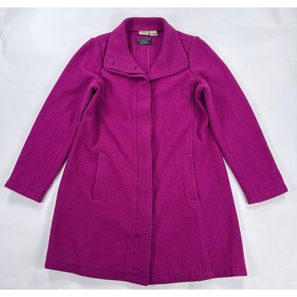 LL Bean Bellandi Boiled Wool Coat Womens Large Magenta Pink Walker Jacket Flaw